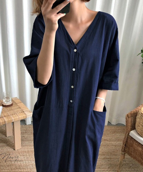 「Riff」 半袖ワンピース M ネイビー レディース_画像5