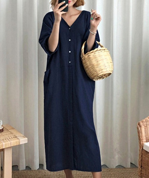 「Riff」 半袖ワンピース M ネイビー レディース_画像6