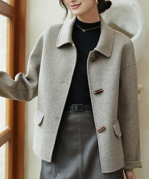 コート アウター ダッフルボタン ＆ ピーコート襟のショートジャケット