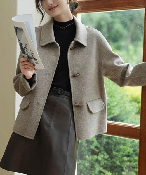 コート アウター ダッフルボタン ＆ ピーコート襟のショートジャケット