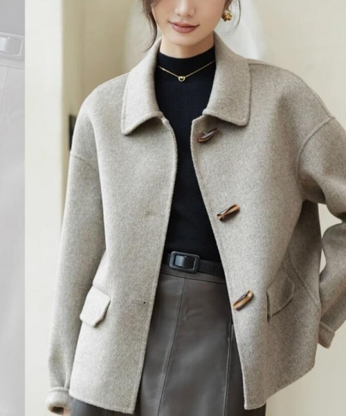 コート アウター ダッフルボタン ＆ ピーコート襟のショートジャケット