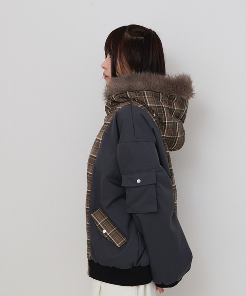 rumnel： ブルゾン アウター 中綿チェックコート / padded check coat 