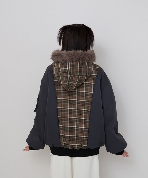 rumnel： ブルゾン アウター 中綿チェックコート / padded check coat