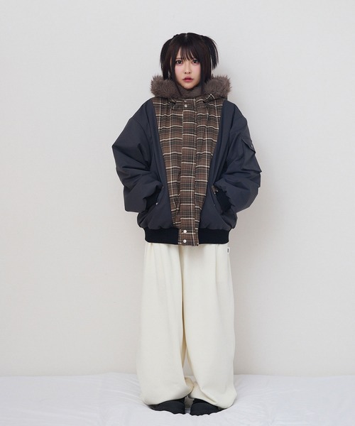 rumnel： ブルゾン アウター 中綿チェックコート / padded check coat