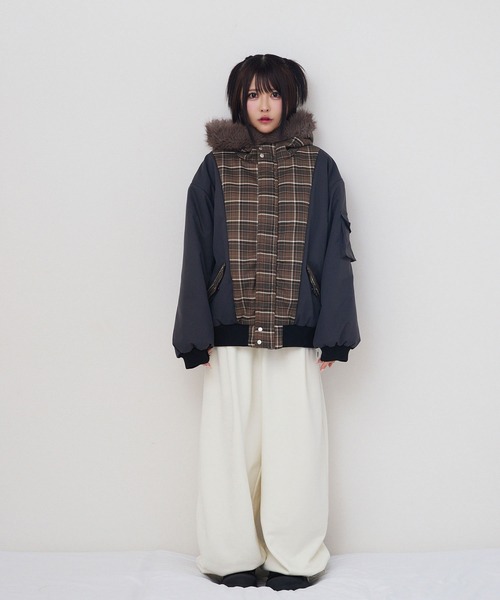 rumnel： ブルゾン アウター 中綿チェックコート / padded check coat