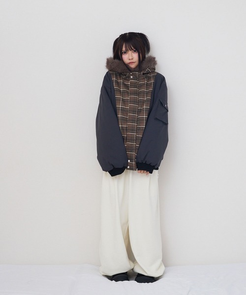 rumnel： ブルゾン アウター 中綿チェックコート / padded check coat
