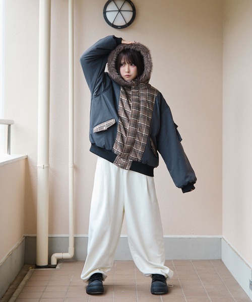 rumnel： ブルゾン アウター 中綿チェックコート / padded check coat