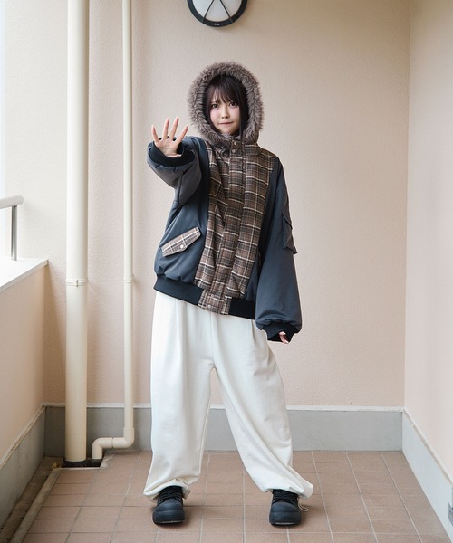 rumnel： ブルゾン アウター 中綿チェックコート / padded check coat