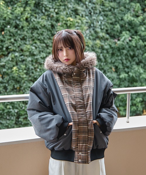 rumnel： ブルゾン アウター 中綿チェックコート / padded check coat 