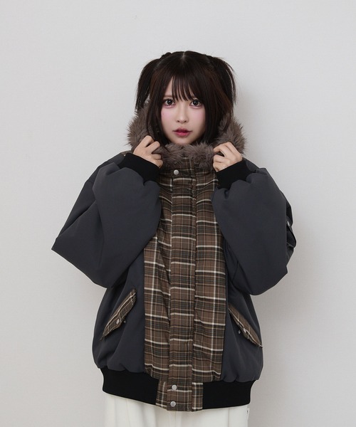 rumnel： ブルゾン アウター 中綿チェックコート / padded check coat