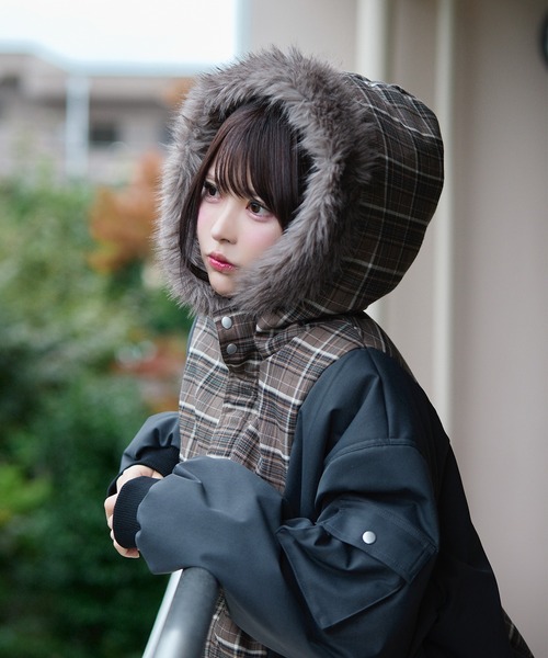 rumnel： ブルゾン アウター 中綿チェックコート / padded check coat