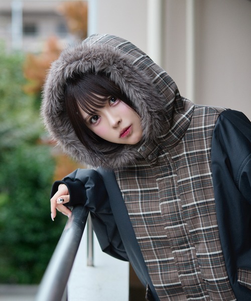 rumnel： ブルゾン アウター 中綿チェックコート / padded check coat