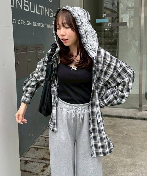 シャツ/ブラウス(長袖/七分) meme vintage   sherbet hoodie ANOTHER BRANCH OLIVE des OLIVE ブラウス シャツ 「丈違い」チェック