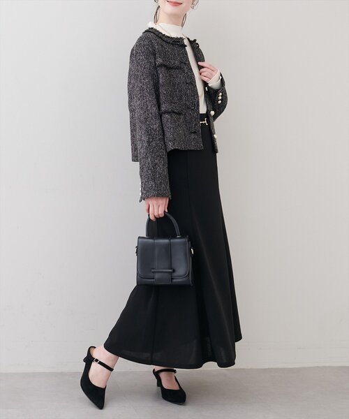 美品 定価3万 バンヤードストーム ノーカラージャケット 黒 ツイード ゆったり natural couture ジャケット ノーカラージャケット ツイードゆったり