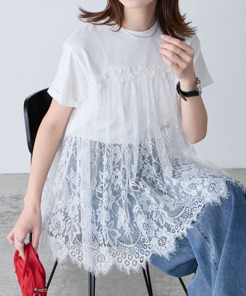 BONLECILL（ボンルシール） tシャツ 半袖 レースドッキングTEE