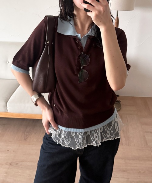 MUHET（ミュエータ） ポロシャツ ポロ layered-like polo knit top