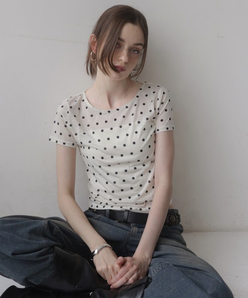 Mili affinity tシャツ ドット柄シアー半袖Tシャツ レディース