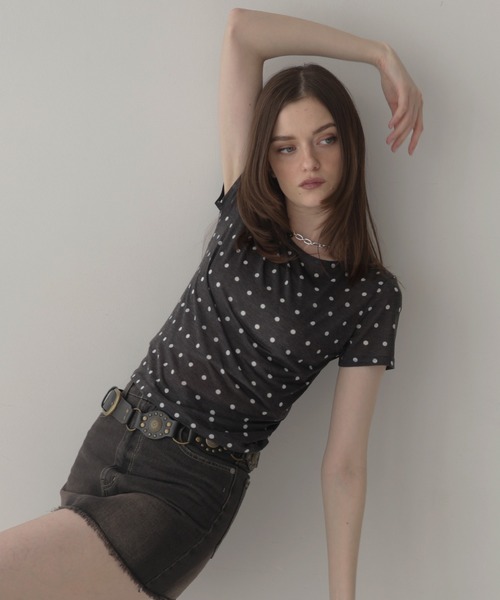 Mili affinity tシャツ 半袖 ドット柄シアー半袖Tシャツ レディース