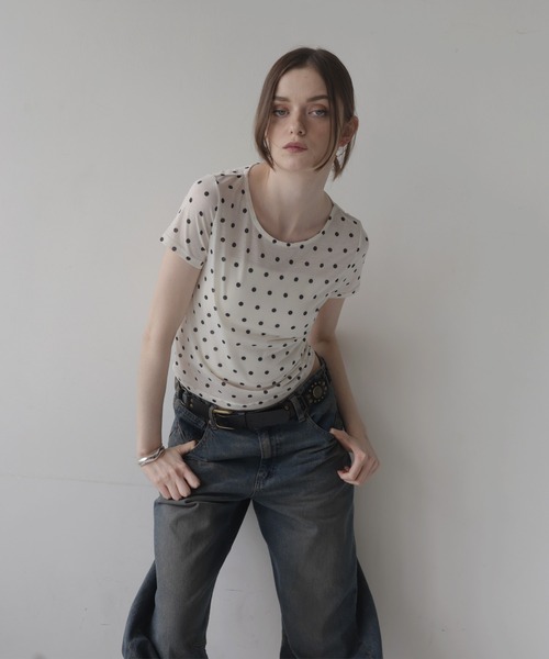 Mili affinity tシャツ ドット柄シアー半袖Tシャツ レディース