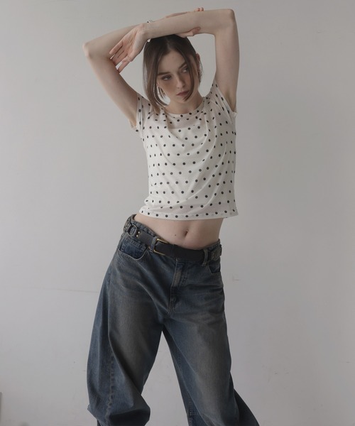 Mili affinity tシャツ 半袖 ドット柄シアー半袖Tシャツ レディース