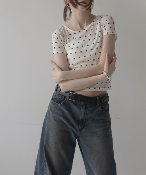 Mili affinity tシャツ 半袖 ドット柄シアー半袖Tシャツ レディース