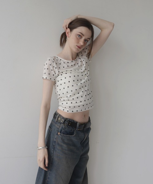 Mili affinity tシャツ ドット柄シアー半袖Tシャツ レディース