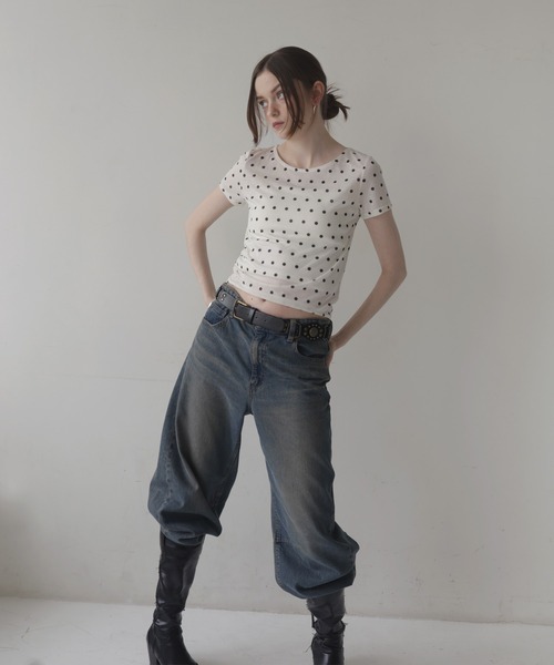Mili affinity tシャツ 半袖 ドット柄シアー半袖Tシャツ レディース