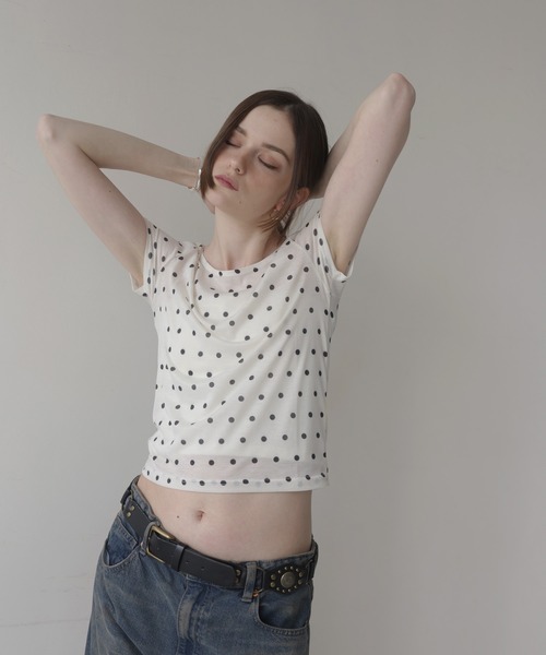 Mili affinity tシャツ ドット柄シアー半袖Tシャツ レディース