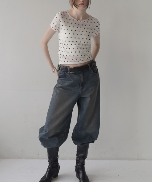 Mili affinity tシャツ 半袖 ドット柄シアー半袖Tシャツ レディース