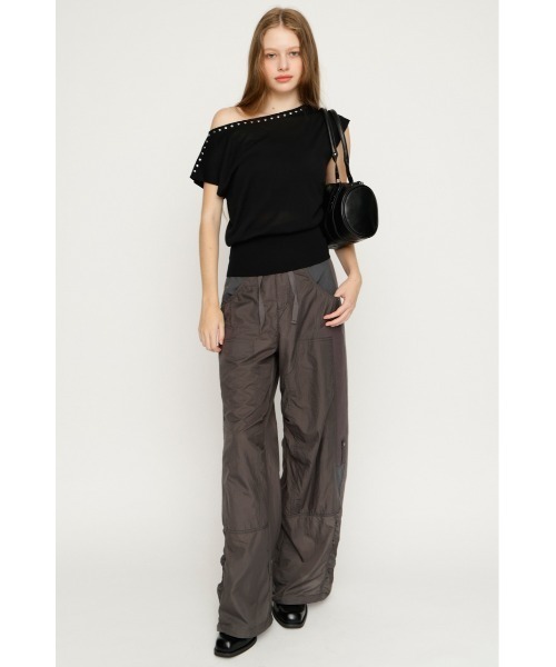 SLY（スライ） ワイドパンツ スラックス パンツ TEXTURED STRAIGHT