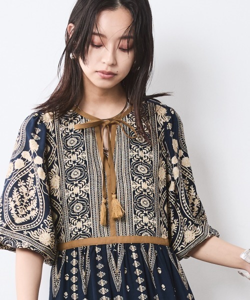 「CHIC STYLE」 7分袖ワンピース 5L ホワイト レディース_画像8