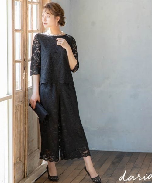darial（ダリアル） パンツドレス スカラップオールレースセットアップ