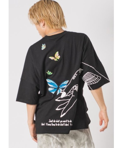 RE730 tシャツ 鮮やかなバタフライ刺繍 ビッグシルエットT