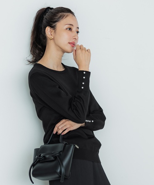 coca（コカ） ニット セーター 袖パールクルーネックニットトップス