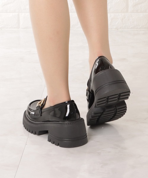 Lace Ladies ローファー トラックソール厚底ビットローファー