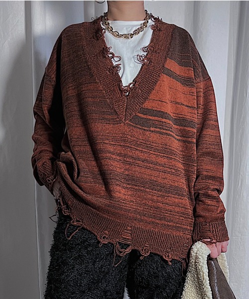 ニット セーター MELANGE DAMAGE KNIT レディース ニット セーター MELANGE DAMAGE KNIT レディース : ZOZOTOWN