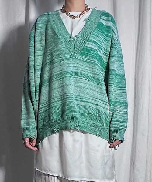 ニット セーター MELANGE DAMAGE KNIT レディース