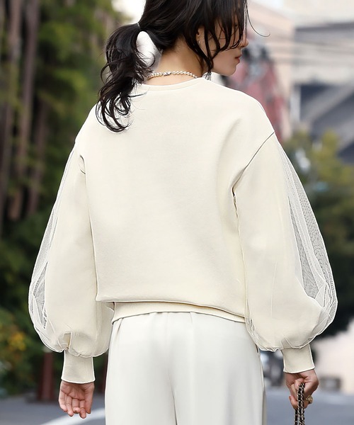 ELFRANK tシャツ 異素材ドッキングボリューム袖ダンボールニットプル