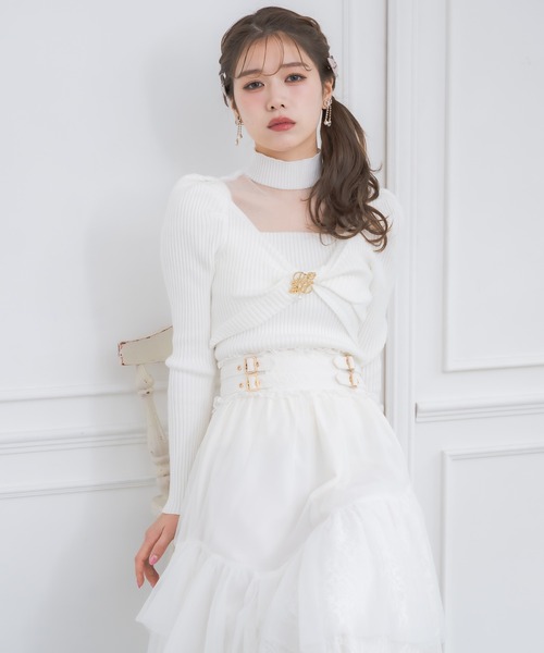 シアーデコルテモール刺繍ニット クチュールバイロジータ couture BY ROJITA シアーデコルテツイスト