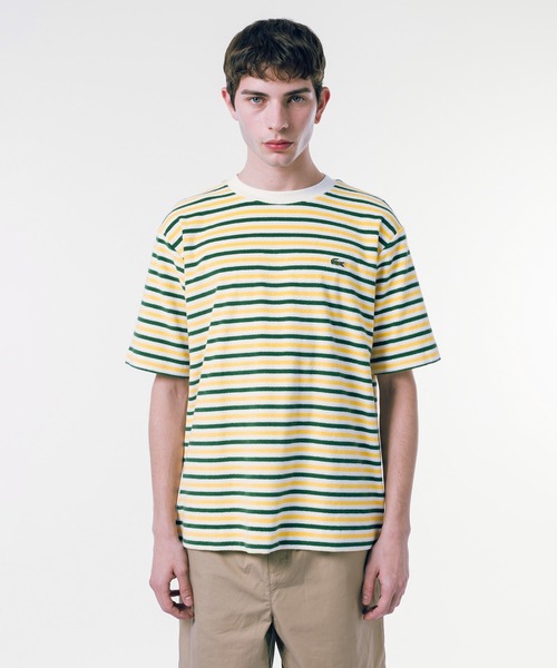 【返品?交換対象商品】 LACOSTE tシャツ オーバーサイズ ハイゲージパイル地ボーダー ウェア