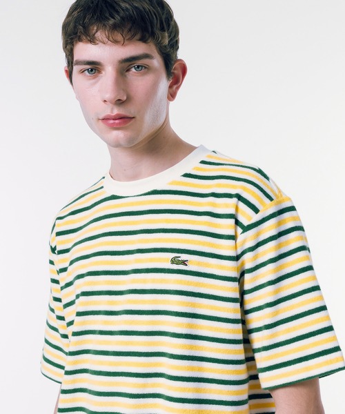 【即出荷】 LACOSTE tシャツ ハイゲージパイル地ボーダー オーバーサイズ ウェア