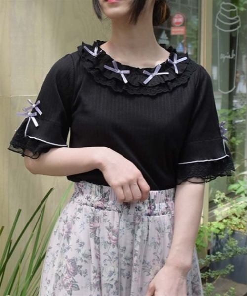 axes femme（アクシーズ ファム） tシャツ 半袖 リボン×レース×フリル