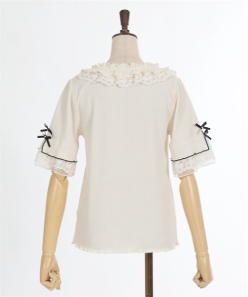 axes femme - axes femme レースリボン刺繍 カットソー axes femme（アクシーズ ファム） tシャツ 半袖 リボン×レース×フリル