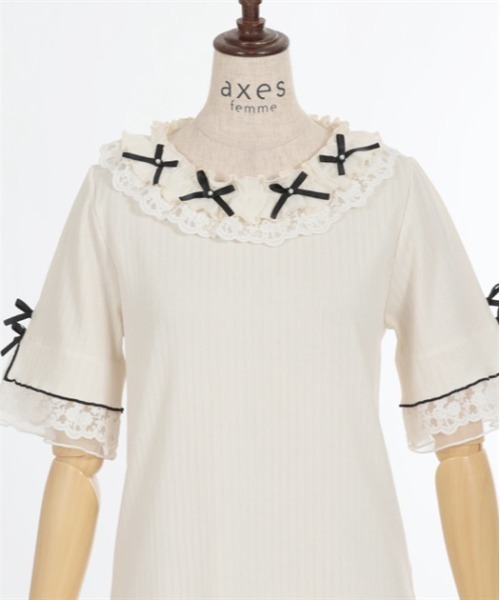 axes femme ビッグリボン　レースフリルトップス/カットソー￼ 半袖 axes femme（アクシーズファム）の「リボン×レース×フリルプル