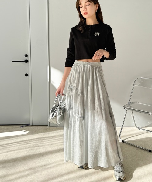 tシャツ 「mily bilet」指先も胸元も、あざと可愛い。ロゴ刺繍ヘンリーネッククロップドテレコリブカットソー レディース | mily bilet | 20