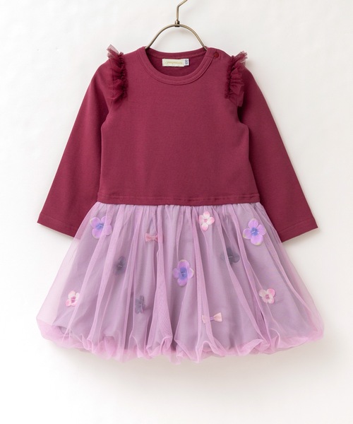 panpantutu ワンピース お花とリボンのバルーンワンピ(長袖)(100