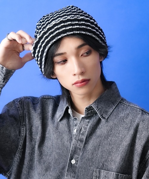 【ジャンク】ボーダー帽子　ビーニー帽子 ニット帽 ニットキャップ an meets zakka ボーダーニット帽 / メンズ