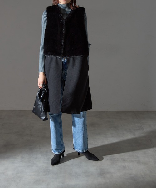 each alchemist ベスト ジレ エコファー切替ロングベスト レディース