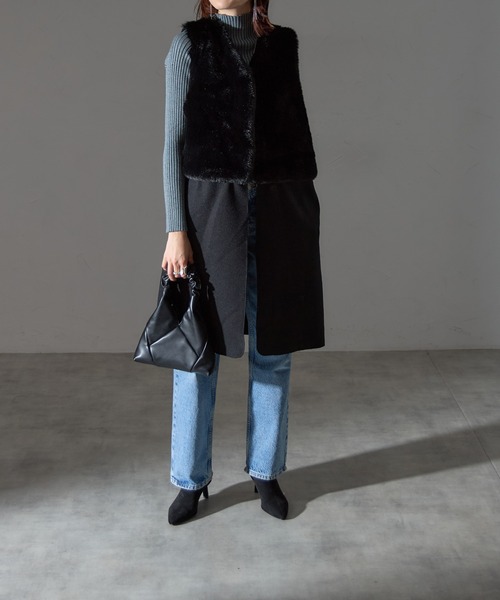 each alchemist ベスト ジレ エコファー切替ロングベスト レディース