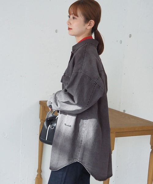 ブラウス シャツ ワンポイント刺繍デニムBIGシャツジャケット レディース tiptop ブラウス シャツ ワンポイント刺繍デニムBIGシャツ